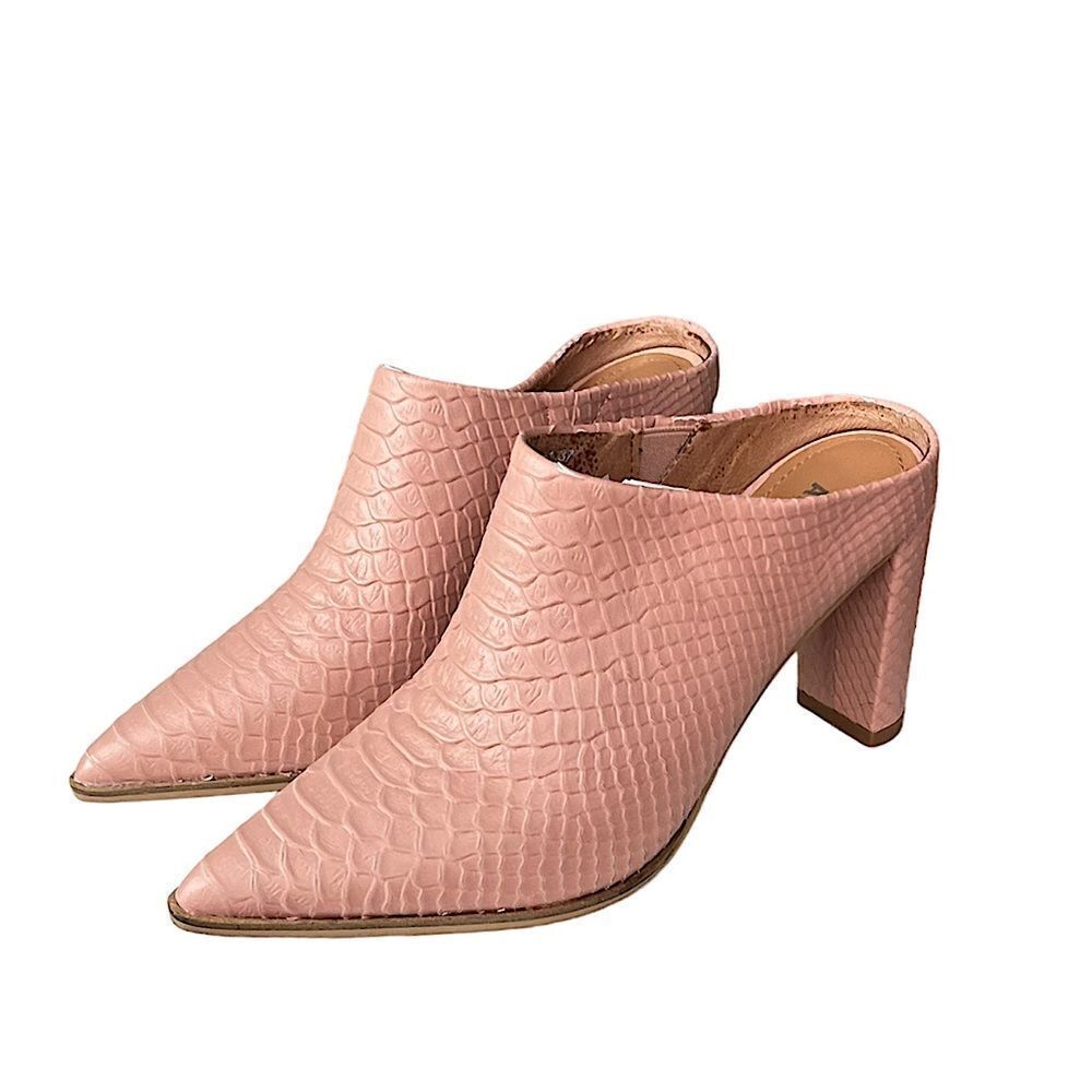 Alias Mae Rue Dusty Rose Snake Effect Leather Mid Heel Mule NWT - Picture 3 of 16